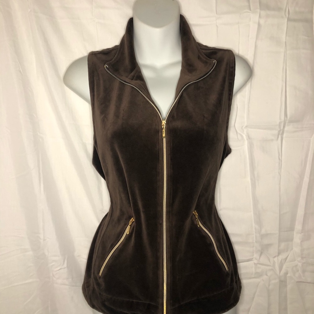 Velour Collared Zip-Up Vest